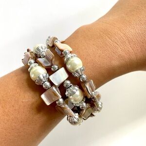 Pearl Silver and Shell Wrap around Bracelet
